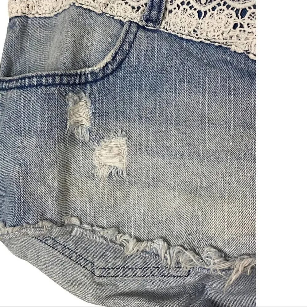 Denim Cut Off Lace Accent Shorts By Elements Size 30